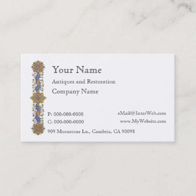 Antique Floral Border Business Card Template (Front)