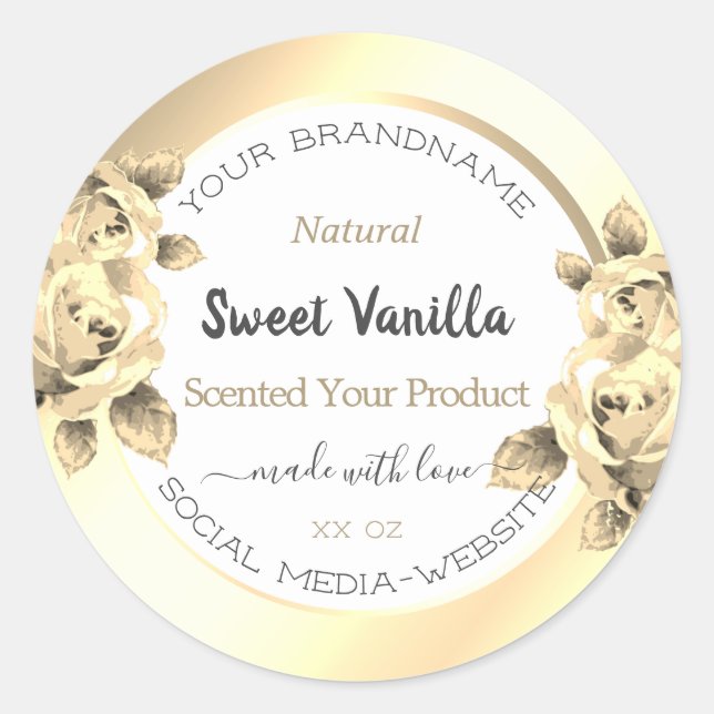 Antique Floral Gold Product Packaging Labels White (Front)