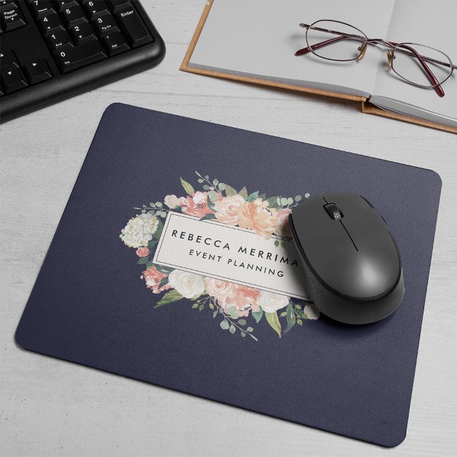 Antique Floral Logo | Blush & Navy Mouse Pad (Creator Uploaded)