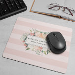 Antique Floral Logo | Blush Pink Stripe Mouse Pad<br><div class="desc">Elegant floral logo mousepad design features your name and/or business name framed by a border of lush watercolor flowers in blush pink,  sage green,  peach and cream,  on a tone on tone pastel blush pink stripe background.</div>