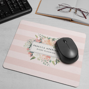 Antique Floral Logo   Blush Pink Stripe Mouse Pad