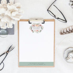Antique Floral Logo Sage Green Stripe Letterhead