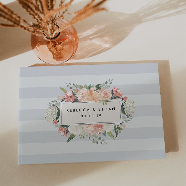Antique Floral | Nimbus Grey Stripe Wedding Guest Book (Creator Uploaded)