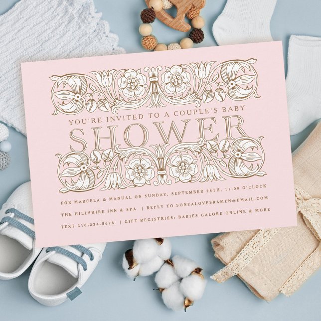 Antique Floral Ornaments Blush Bridal Shower Invitation (Creator Uploaded)