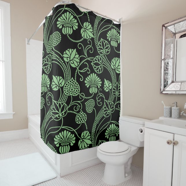 Antique Floral Pattern Black and Green (In Situ)