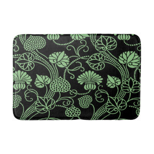 Antique Floral Pattern Black and Green Bath Mat