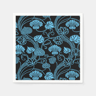 Antique Floral Pattern Black on Blue Napkin