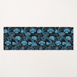 Antique Floral Pattern Black on Blue Yoga Mat