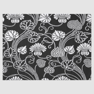 Antique Floral Pattern Black on White Tissue Paper
