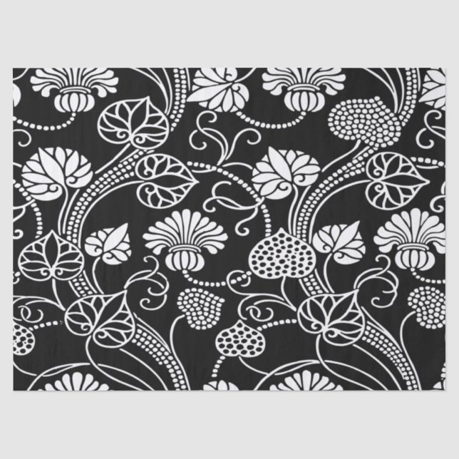 Antique Floral Pattern Black on White Tissue Paper (Front)