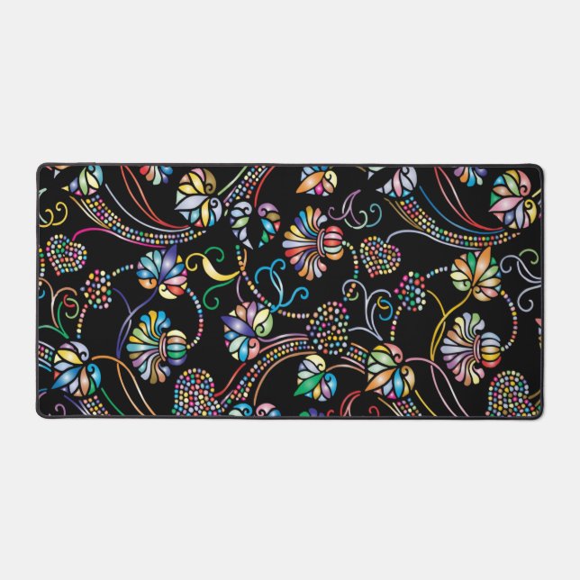 Antique Floral Pattern Multi Colour on Black  Lapt Desk Mat (Front)