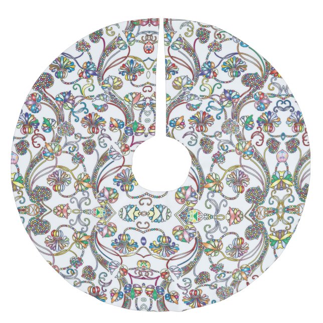 Antique Floral Pattern Multi Colour on White Brushed Polyester Tree Skirt (Front)