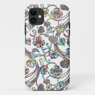Antique Floral Pattern Multi Colour on White iPhone 11 Case