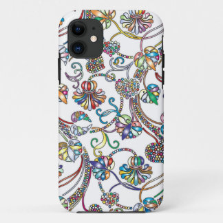 Antique Floral Pattern Multi Colour on White  iPhone 11 Case