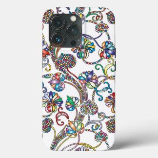 Antique Floral Pattern Multi Colour on White  iPhone 13 Pro Case