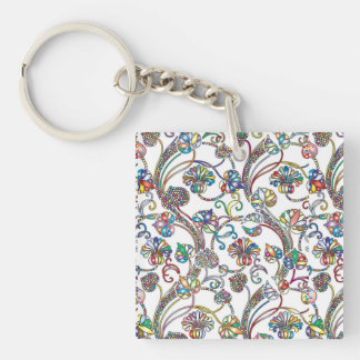 Antique Floral Pattern Multi Colour on White Keychain