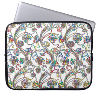 Antique Floral Pattern Multi Colour on White Laptop Sleeve