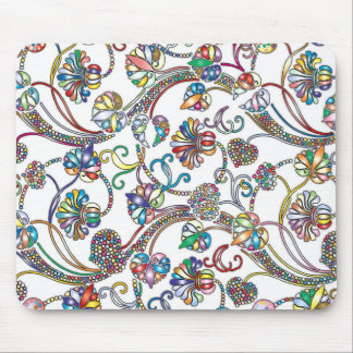Antique Floral Pattern Multi Colour on White   Mouse Pad