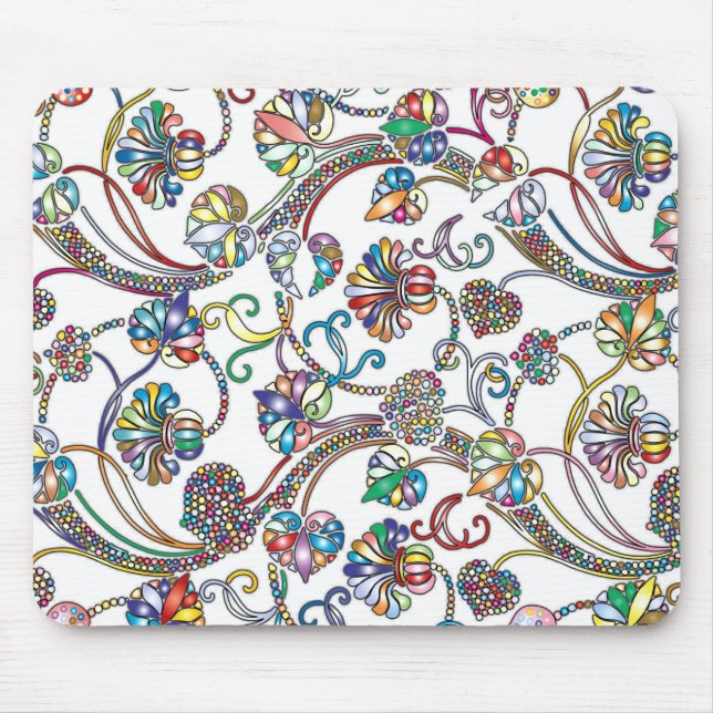 Antique Floral Pattern Multi Colour on White   Mouse Pad (Front)