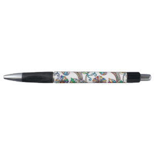 Antique Floral Pattern Multi Colour on White Pen