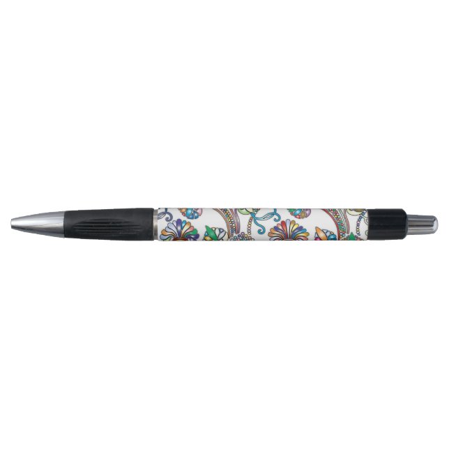 Antique Floral Pattern Multi Colour on White  Pen (Front)