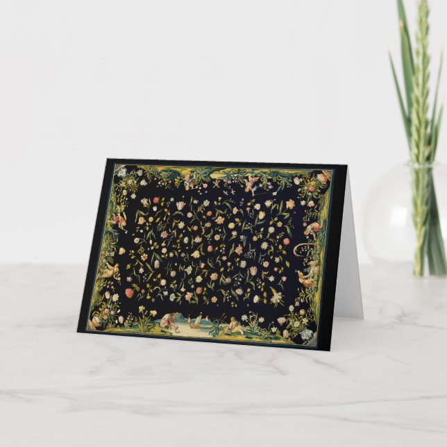 Antique Floral Table Carpet Illustration  Card (Front)