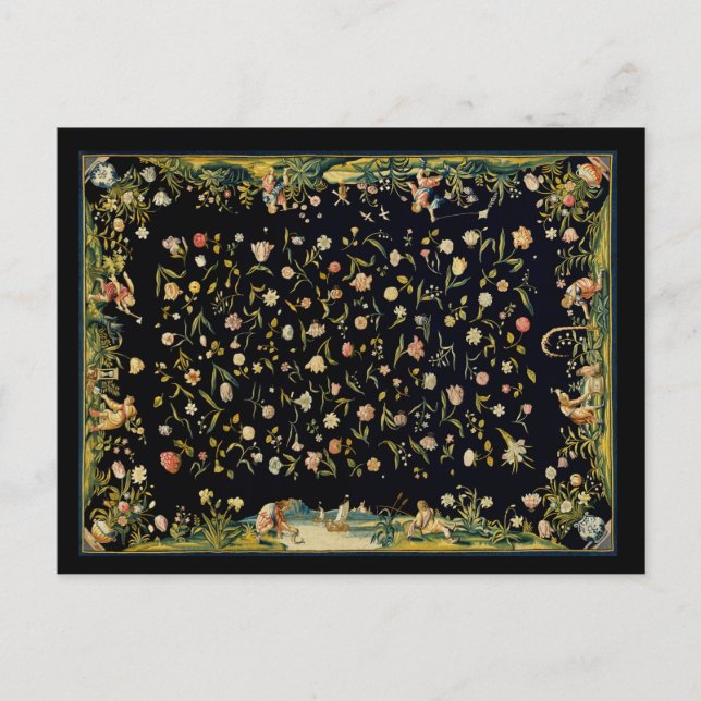 Antique Floral Table Carpet Illustration Postcard (Front)