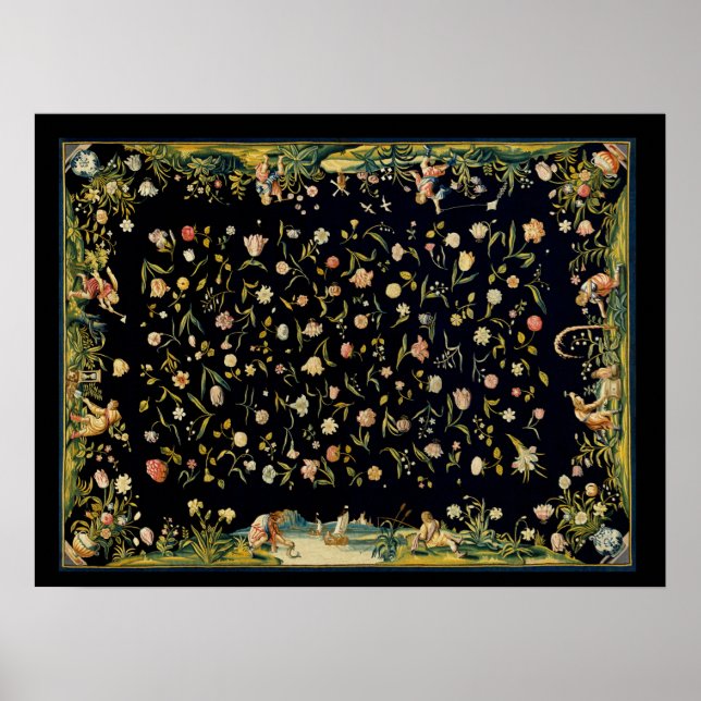 Antique Floral Table Carpet Illustration  Poster (Front)