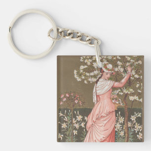 Antique Floral Valentine Card, Victorian Era, 1876 Keychain