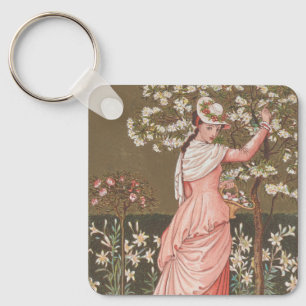 Antique Floral Valentine Card, Victorian Era, 1876 Keychain