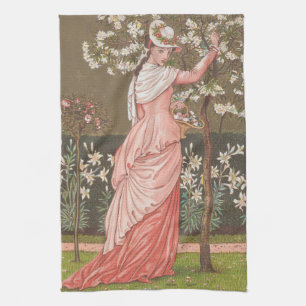 Antique Floral Valentine Card, Victorian Era, 1876 Kitchen Towel
