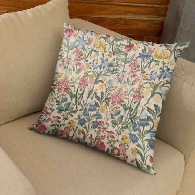 Antique Floral Wildflower  Throw Pillow (Creator Uploaded)