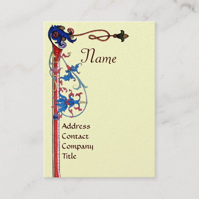 ANTIQUE FLORENTINE FLORAL  RED WAX SEAL MONOGRAM BUSINESS CARD (Front)