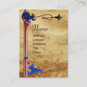 ANTIQUE FLORENTINE PARCHMENT RED WAX SEAL MONOGRAM BUSINESS CARD