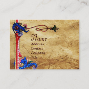 ANTIQUE FLORENTINE PARCHMENT RED WAX SEAL MONOGRAM BUSINESS CARD