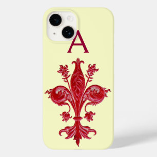 ANTIQUE FLORENTINE RED LILY,FLEUR DE LIS, Monogram Case-Mate iPhone 14 Case