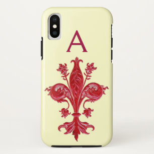 ANTIQUE FLORENTINE RED LILY,FLEUR DE LIS, Monogram iPhone XS Case