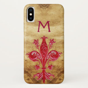 ANTIQUE FLORENTINE RED LILY FLEUR DE LIS PARCHMENT iPhone X CASE