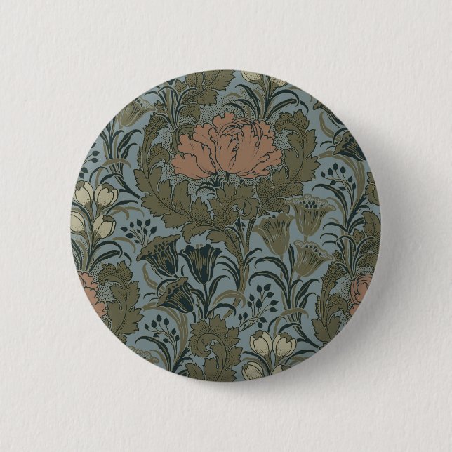 Antique Flower Morris Garden Floral Wallpaper 2 Inch Round Button (Front)