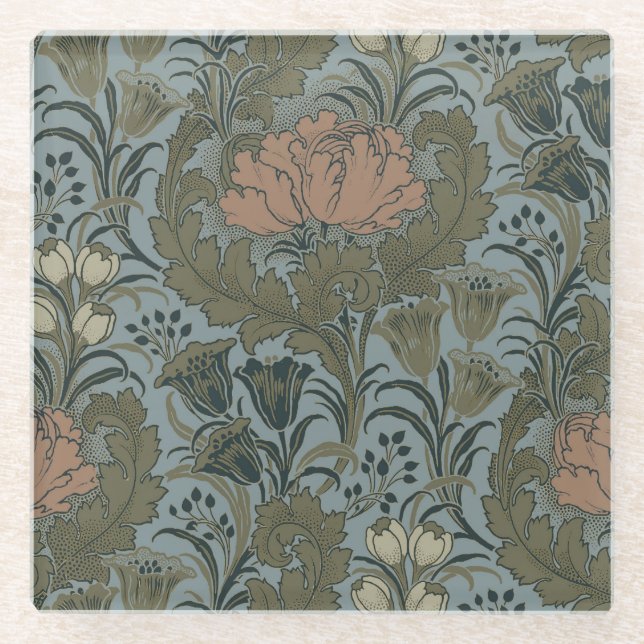 Antique Flower Morris Garden Floral Wallpaper Glass Coaster (Front)