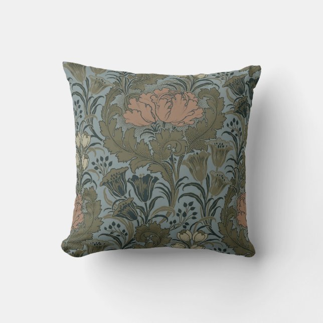 Antique Flower Morris Garden Floral Wallpaper Throw Pillow (Front)