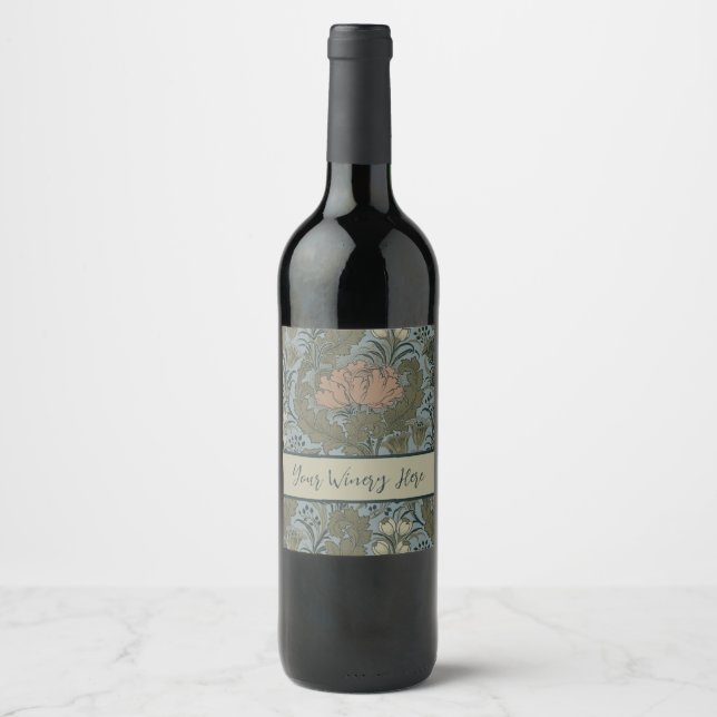 Antique Flower Morris Garden Floral Wallpaper Wine Label (Front)