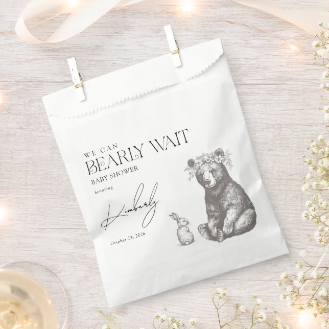 Antique Forest We Can Bearly Wait Baby Shower Favour Bag (Clipped)