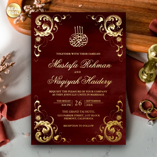 Antique Frame Burgundy Red Islamic Wedding Gold (Creator Uploaded)