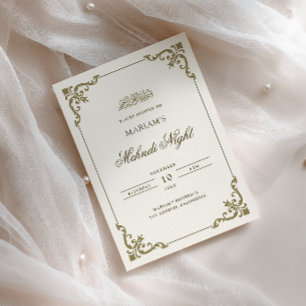 Antique Frame Cream Brown Henna Mehndi Night Invitation