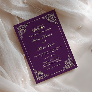 Antique Frame Gold Violet Purple Muslim Wedding Invitation