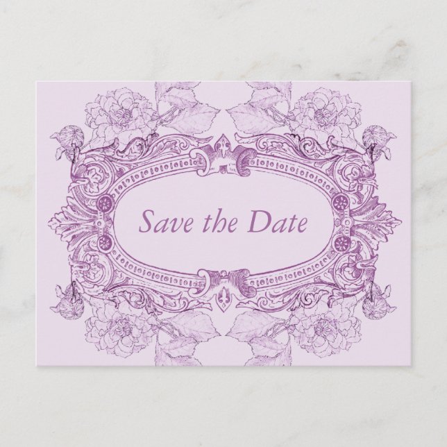 Antique Frame Lilac Save the Date Postcard (Front)