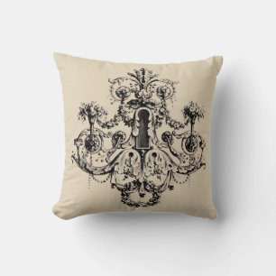 Antique French Baroque Rococo Lock Print Throw Pillow