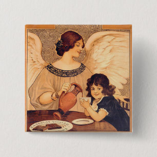 Antique French Chocolate Angel Poster: Vintage Art 2 Inch Square Button