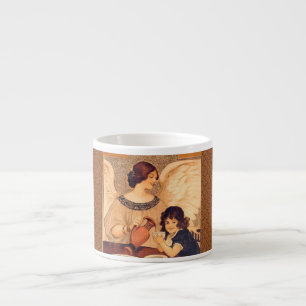 Antique French Chocolate Angel Poster: Vintage Art Espresso Cup